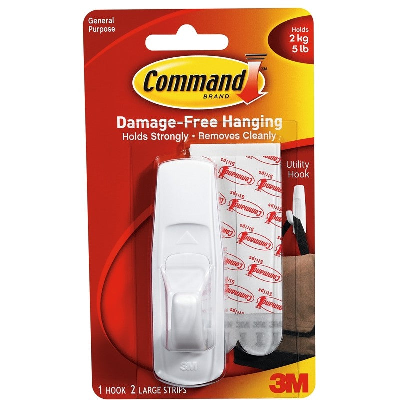 Command 17003 Utility Hook, 7/8 in Opening, 5 lb, 1-Hook, Plastic, White