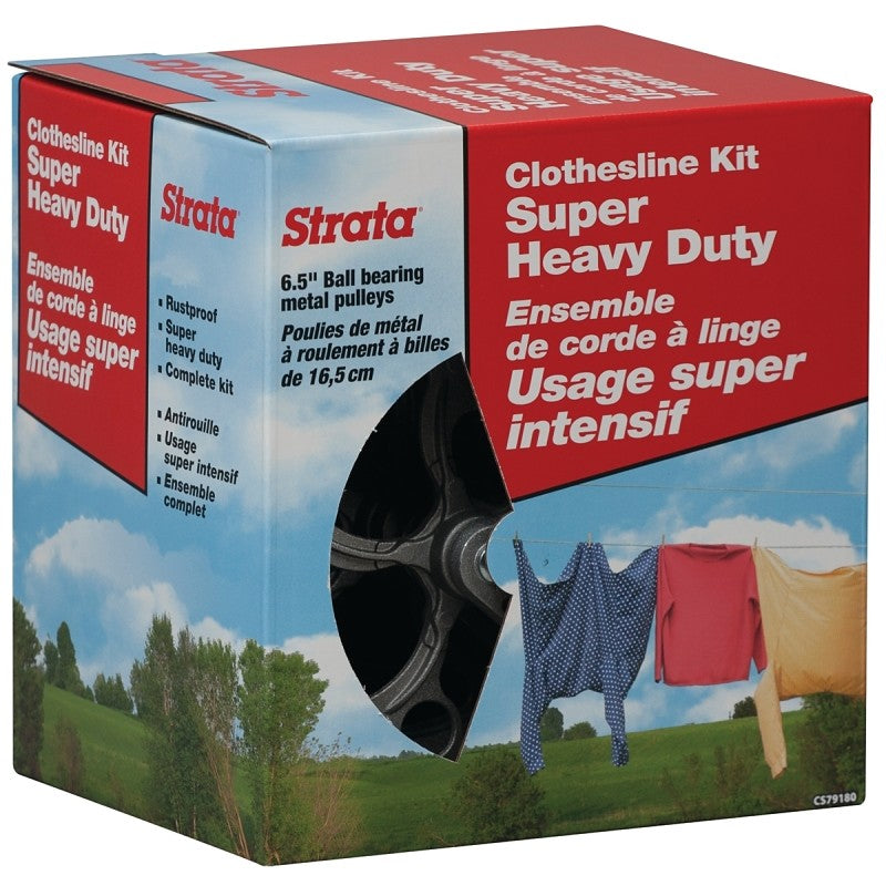 Ben-Mor CS79180 Clothesline Kit, Galvanized Steel Cable, 2 x 6-1/2 in Metal Pulleys with Ball Bearing Includes
