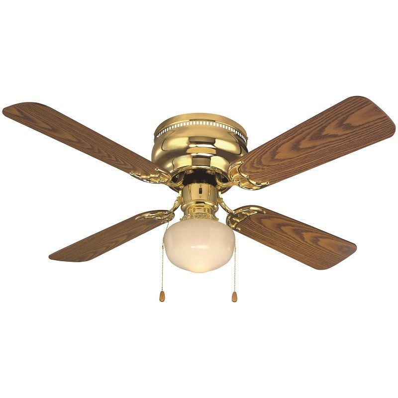Boston Harbor CF-78125 Ceiling Fan, 4-Blade, Polished Brass Housing, 42 in Sweep, MDF Blade, 3-Speed