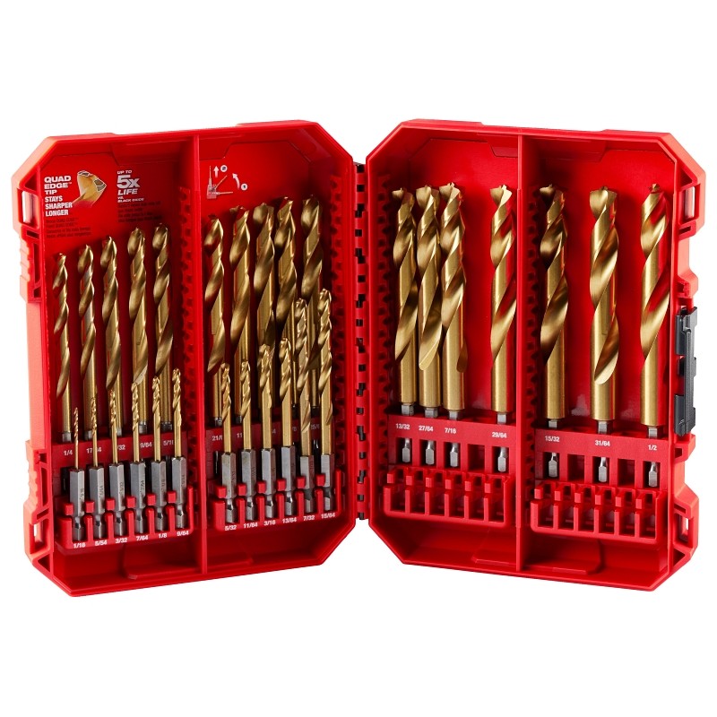 Milwaukee SHOCKWAVE Impact Duty, RED HELIX Series 48-89-4672 Drill Bit Set, 29-Piece, Steel/Titanium