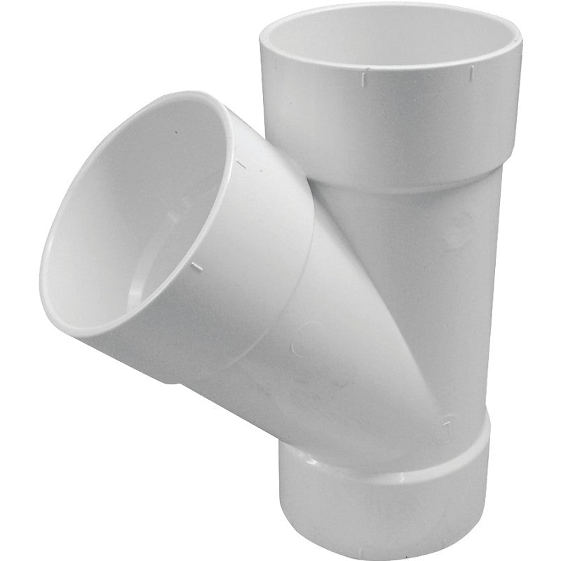 Canplas 414135BC Sewer Pipe Wye, 6 x 6 x 4 in, Hub, PVC, White, SCH 40 Schedule