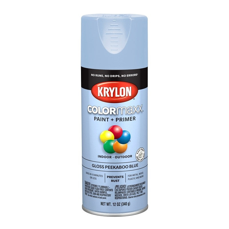 Krylon K05530007 Enamel Spray Paint, 12 oz Can, 25 sq-ft Coverage Area, Solvent Base, Gloss, Peekaboo Blue