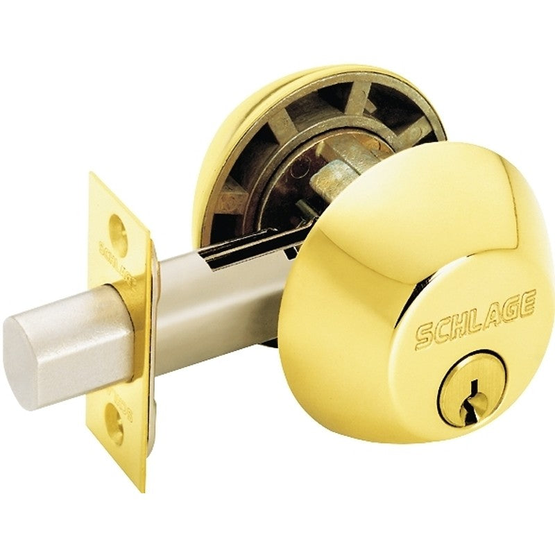 Schlage B62NV 505 Deadbolt, 1 Grade, SC1 Key, Metal, Bright Brass, C Keyway