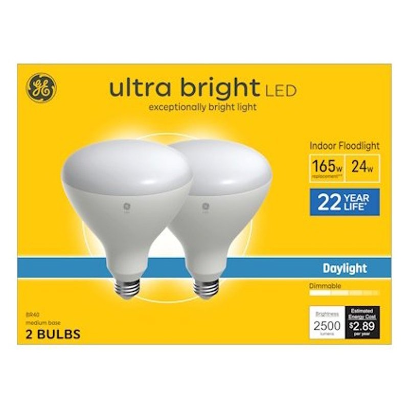 GE 93130765 LED Light Bulb, Ultra-Bright, BR40 Lamp, 165 W Equivalent, E26 Medium Lamp Base, Dimmable, Daylight