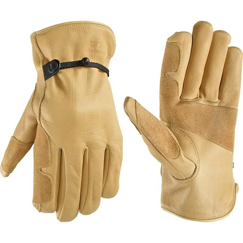 Wells Lamont 1140-M Gloves, Men's, M, Keystone Thumb, Adjustable Wrist, Ball and Tape Cuff, Cowhide Leather, Brown/Tan