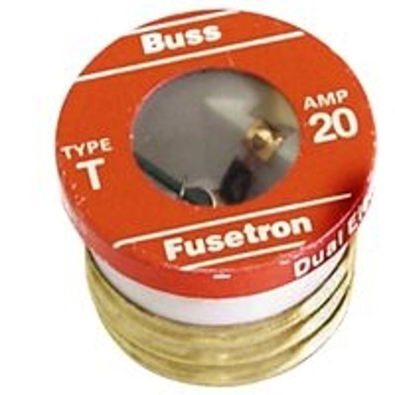 Bussmann BP/T-20 Plug Fuse, 20 A, 125 V, 10 kA Interrupt, Time Delay Fuse, Plastic Body, Low Voltage