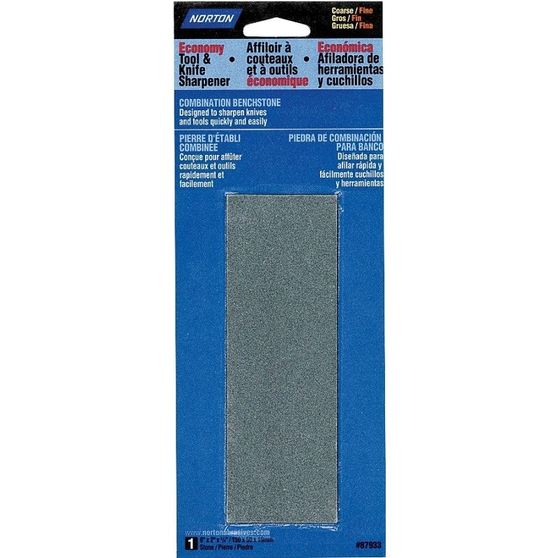 Norton 87933 Sharpening Stone, 6 in L, 2 in W, 3/4 in Thick, Coarse/Fine, Silicone Carbide Abrasive