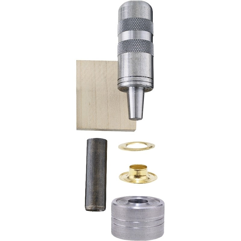 General 71262 Series Grommet Kit, Includes: Anvil, Cutting Block, (48) 3/8 in Grommets, Hole Cutter and Mandrill, Brass