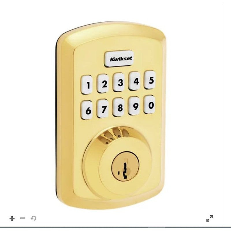 Kwikset Powerbolt 250 992500-001 Keypad Electronic Lock, 3 Grade, Zinc, Lifetime Polished Brass, KW1 Keyway