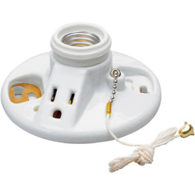 Legrand 288CC18 Pullchain Lamp Holder with Cage Neck, 125 V, 250 W, Porcelain Housing Material, White