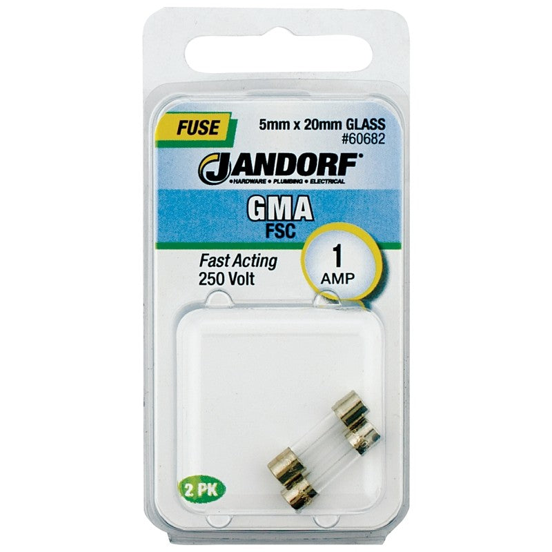Jandorf 60682 Series Fast Acting Fuse, 0.16 Ohm, 1 A, 250 V, 35 A, 10 kA Interrupt, Glass Body