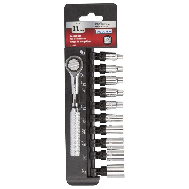 Vulcan 11PC-2 Socket Set, Chrome Vanadium Steel, Chrome