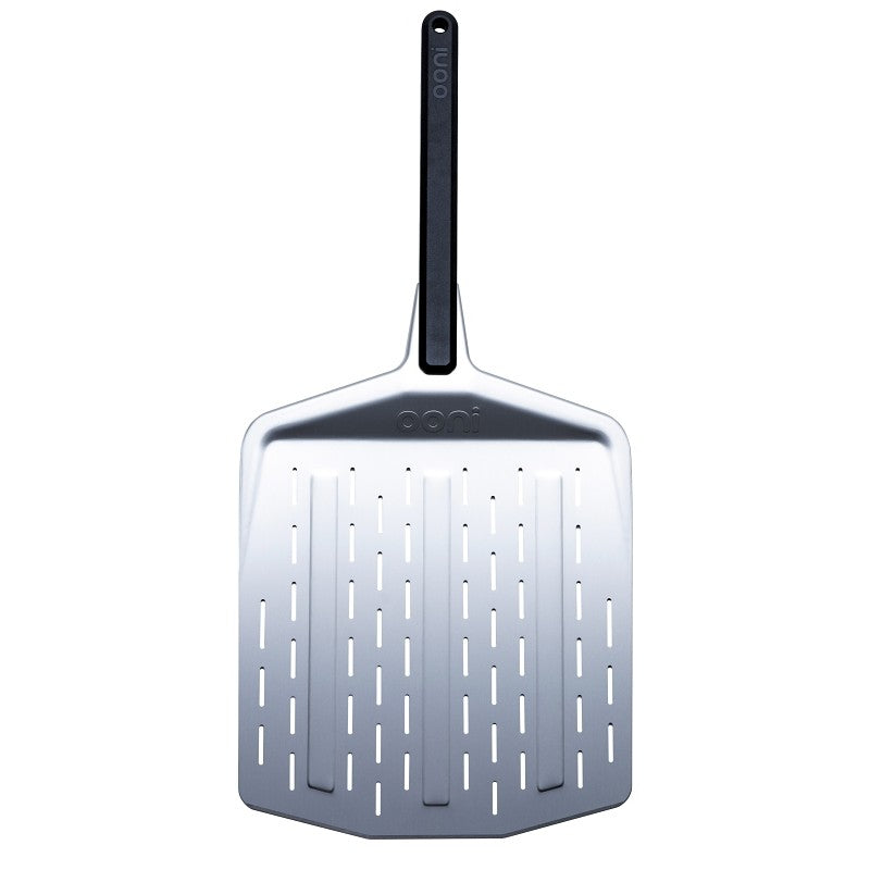 Ooni UU-P06401 Perforated Pizza Peel, 26 x 12 x 1.18 in Dimensions, Aluminum Blade, Black Handle, Dishwasher Safe: No