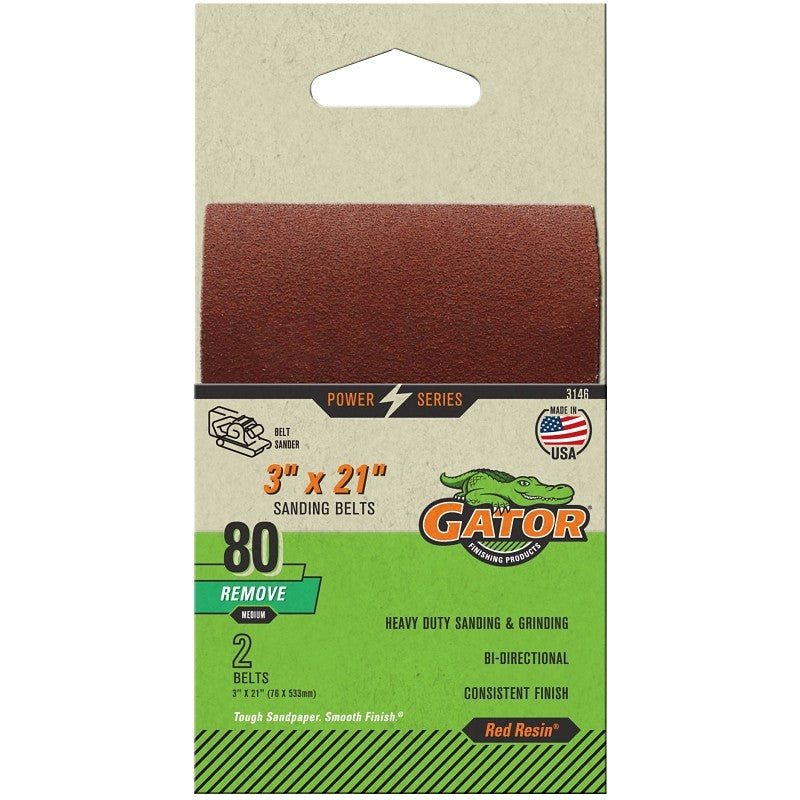 Gator 3146 Sanding Belt, 3 in W, 21 in L, Aluminum Oxide Abrasive, 80 Grit, Medium