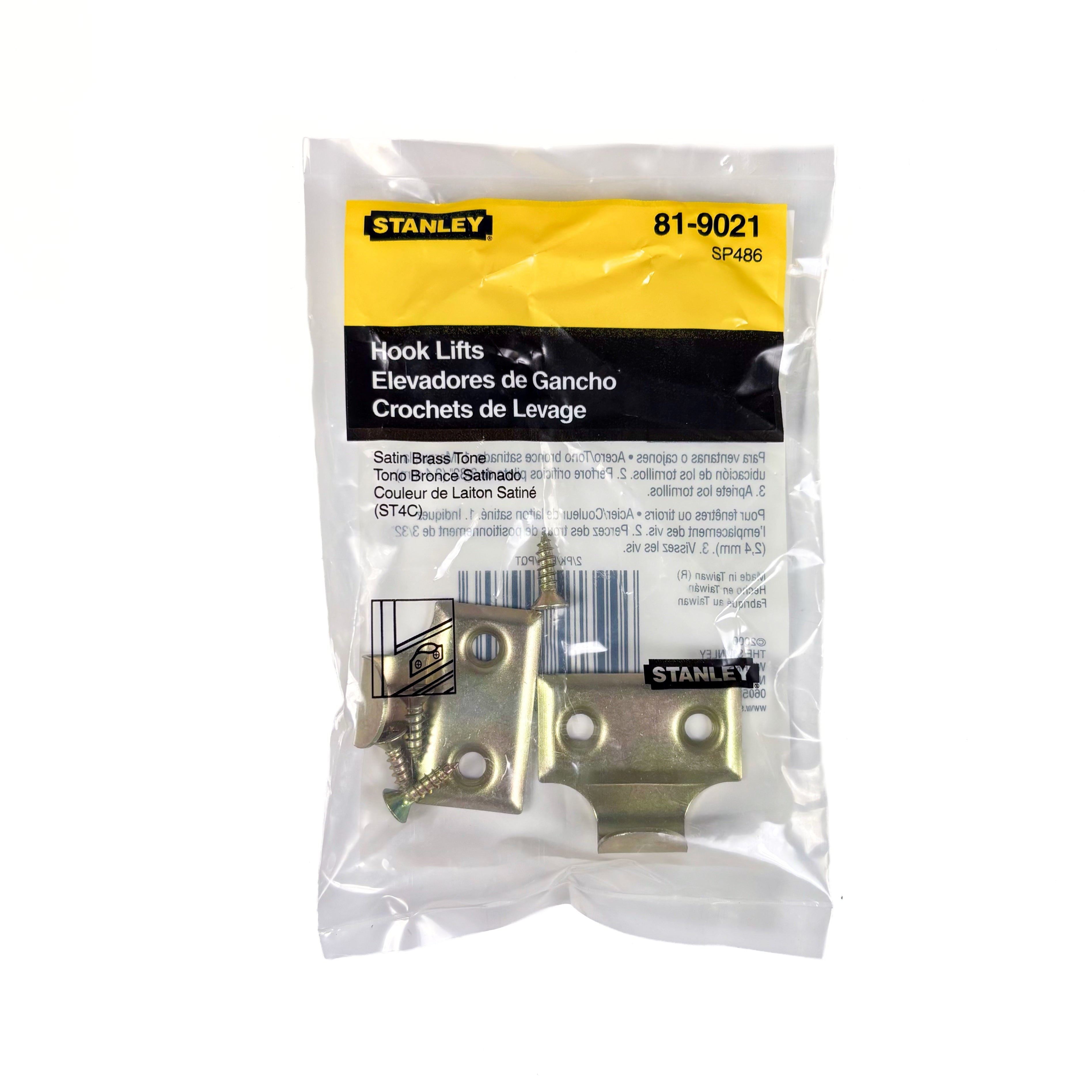 Window Sash Hook Lifts 1-3/8 Inch Brass Finish 2 Pack (POS)
