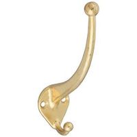 Heavy Duty 75 Pound Rated Ball End Tall Garment Hook Bright Brass