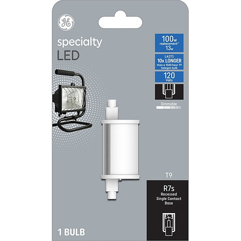 GE 93129010 LED Bulb, Specialty, 800 Lumens, 13 W, T9 Lamp, RX7s Lamp Base, Dimmable, Soft White, 3000 K Color Temp