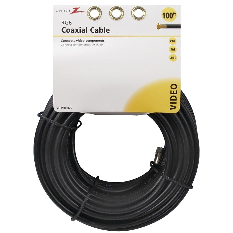 Zenith VG110006B RG6 Coaxial Cable, F-Type, F-Type, 18 AWG Wire