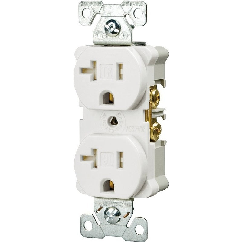 Eaton Wiring Devices TRBR20W-BXSP Duplex Receptacle, PVC, White, 2-Pole, 20 A, 125 V, Back, Side Wiring, NEMA: 5-20R
