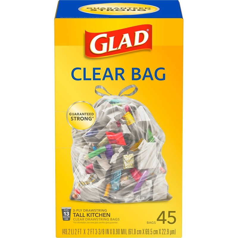 Glad 22337 Trash Bag, 13 gal, Plastic, Clear