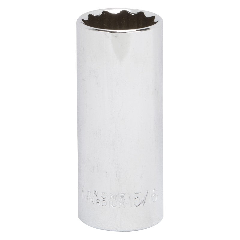 Vulcan MT6528616 Drive Socket, 15/16 in Socket, 1/2 in Drive, 12-Point, Chrome Vanadium Steel, Chrome (POS)