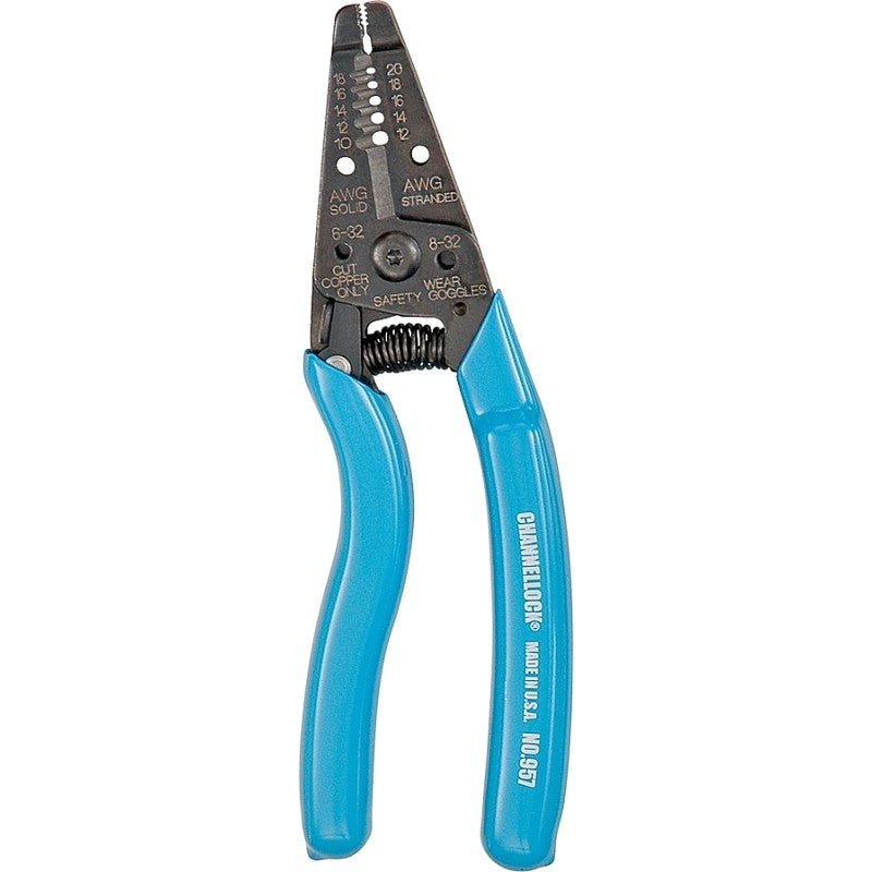Channellock 957 Wire Stripper, 20 to 10 AWG Wire, 10 to 20 AWG Stripping, 7 in OAL, Ergonomic Handle, Steel Handle