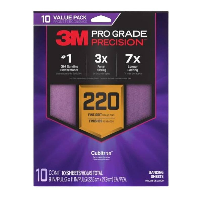 Pro Grade Precision SHR220-PGP-10T Sanding Sheet, 9 in L, 11 in W, Fine, 220 Grit, Ceramic Alumina Abrasive