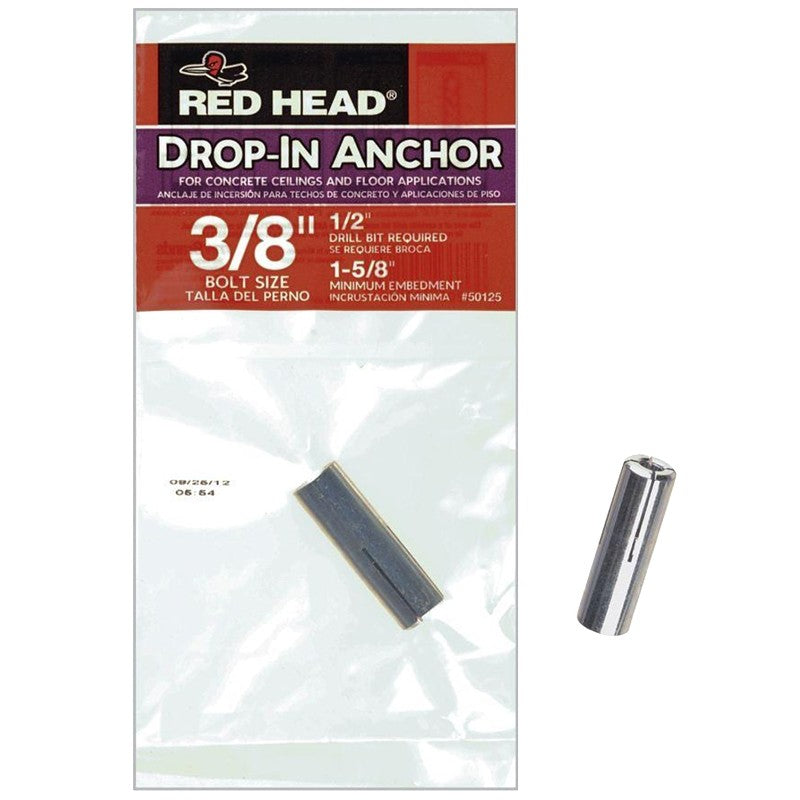 Red Head 50125 Drop-In Anchor, 3/8 in Screw, Steel, Zinc (Pack of 15)