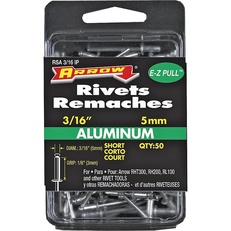 Arrow RSA3/16IP Pop Rivet, Short, 1/8 in Grip, 1/8 in L, Aluminum, Gray, 50/PK