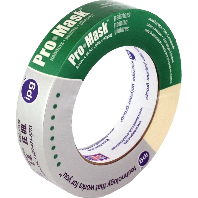 IPG 5202-1 Painter's Masking Tape, 60 yd L, 0.94 in W, Crepe Paper Backing, Beige