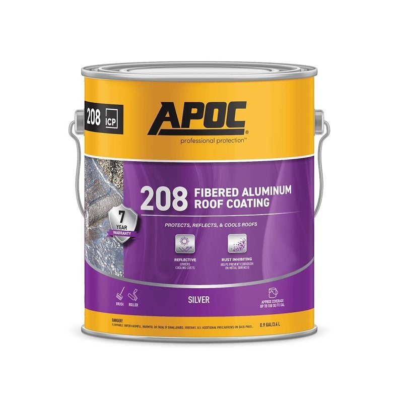APOC AP-208 Series AP-2081 Fibered Aluminum Roof Coating, Bright Silver, 1 gal, Pail, Liquid (Pack of 4)