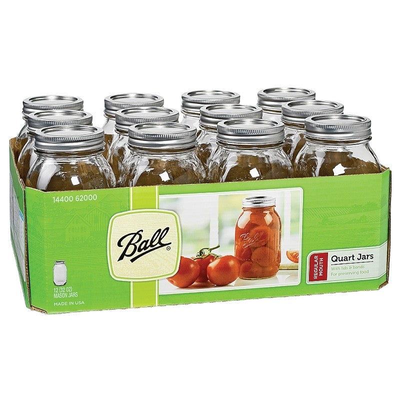 Ball 62000 Mason Jar, Regular Mouth, 1 qt, Glass, 6.9 in H