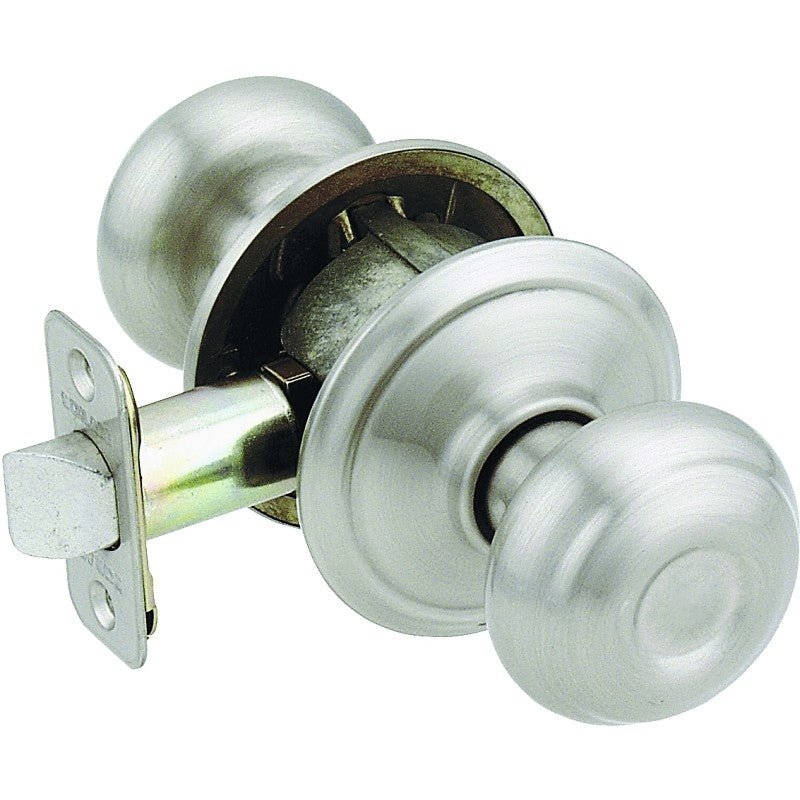 Schlage F Series F10 GEO 619 Passage Knob, Georgian, Round, 2-3/4 in Dimensions, Metal, Satin Nickel, Reversible Hand