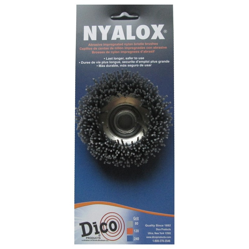 Dico Nyalox 7200004 Cup Brush, 3 in Dia, 5/8-11 Arbor/Shank, Female Threaded Bristle, Nylon Bristle