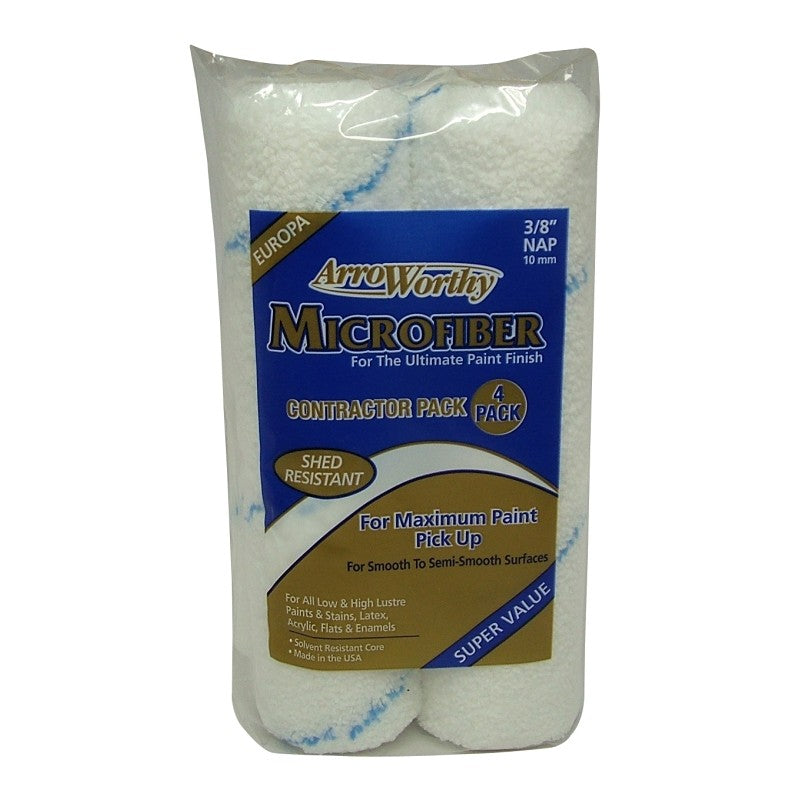 Arroworthy 9MFR3-4PK Roller Cover Pack, 3/8 in Thick Nap, 9 in L, Microfiber Cover