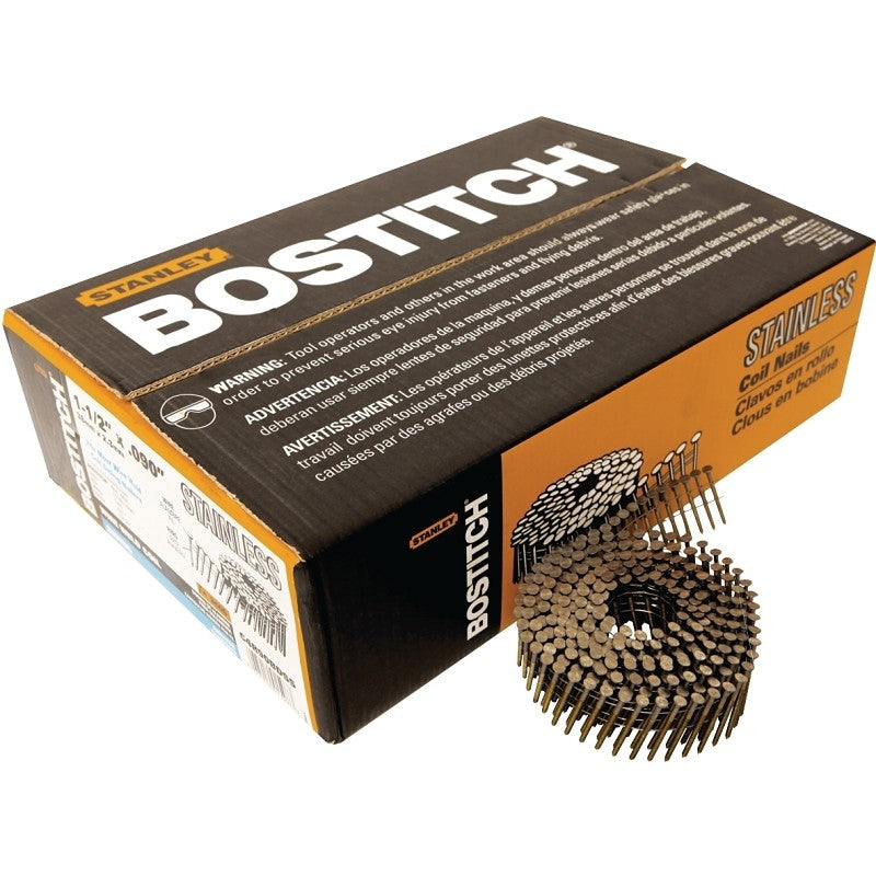 Bostitch C4R90BDSS Series Siding Nail, Wire Weld Collation, 1-1/2 in L, Stainless Steel, Ring Shank, 3600/PK