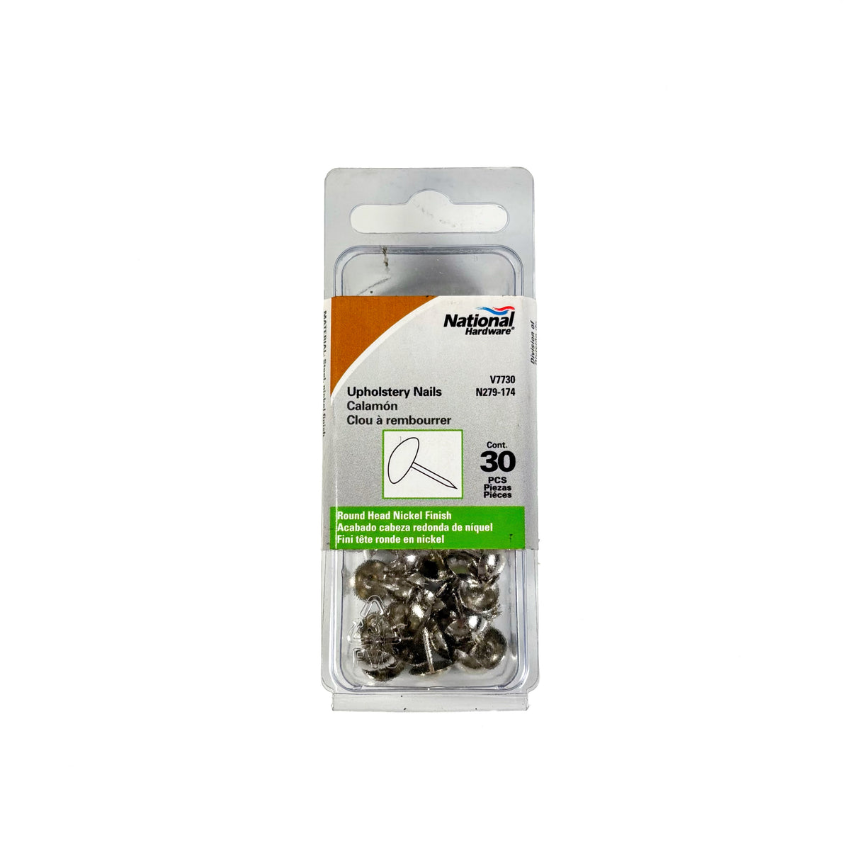 Small Round Head Upholstery Nails Nickel 30 Pack