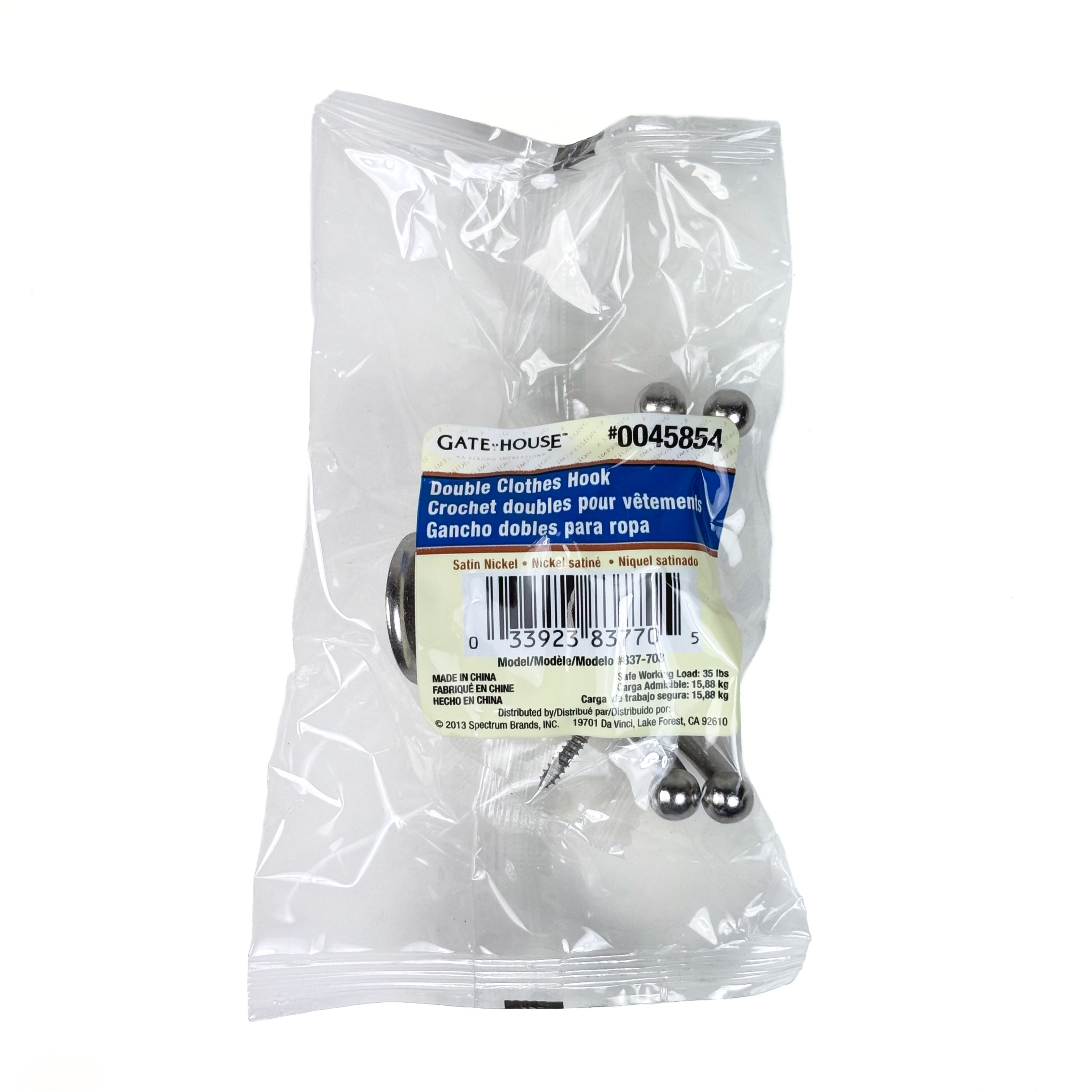Double Prong Ball End Robe Hooks Satin Nickel 2 Pack
