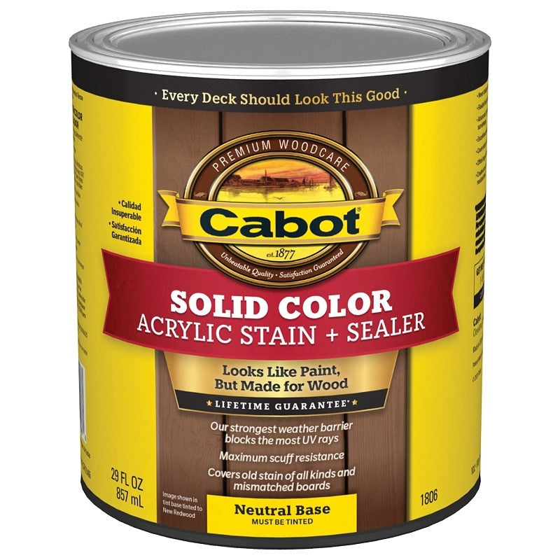 Cabot 1800 Series 140.0001806.005 Decking Stain, Low-Luster, Neutral Base, Liquid, 1 qt, Can