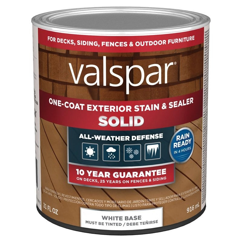 Valspar VL1028088-14 One-Coat Stain and Sealer, Solid, White Base, Liquid, 1 qt