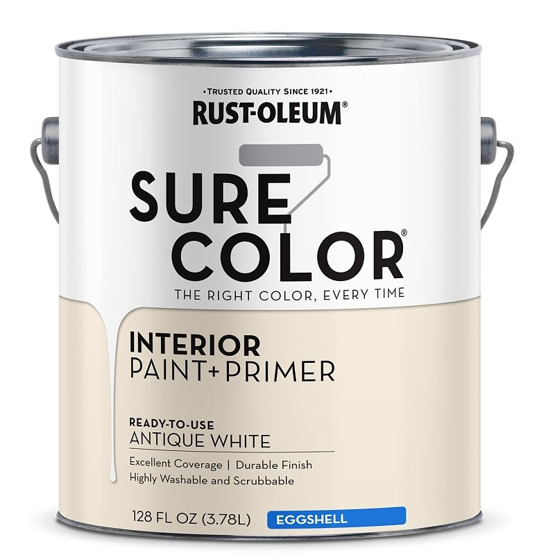 Rust-Oleum Sure Color 380221 Interior Wall Paint, Eggshell, Antique White, 1 gal, Can, 400 sq-ft Coverage Area (Pack of 2)