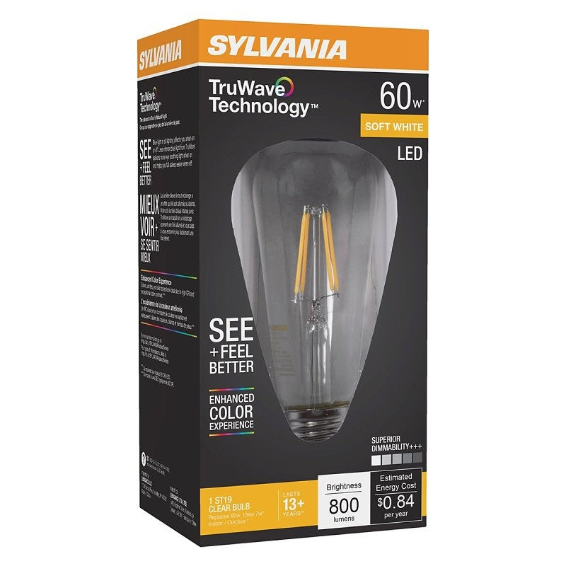 Sylvania 40772 Natural LED Bulb, Decorative, ST19 Lamp, 60 W Equivalent, E26 Lamp Base, Dimmable, Clear