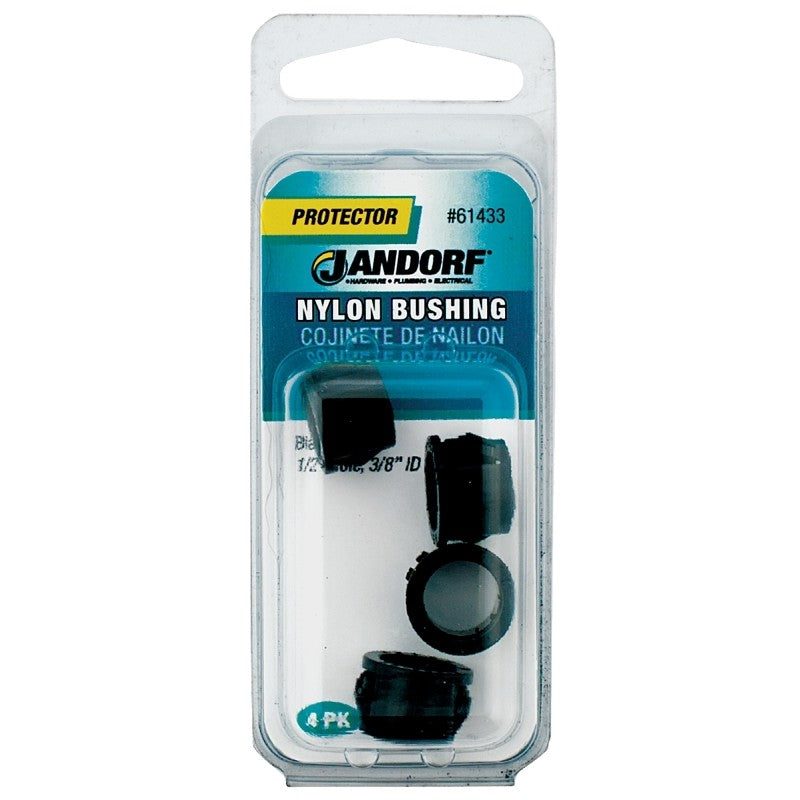 Jandorf 61433 Conduit Bushing, Nylon, Black, 3/8 in Dia Panel Hole, 0.45 in Thick Panel