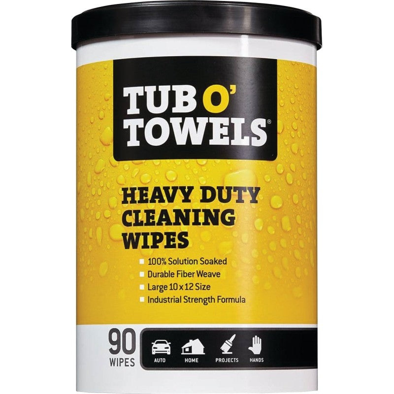 Tub O'Towels TW90 Heavy-Duty Cleaning Wipes, 12 in L, 10 in W, Light Citrus