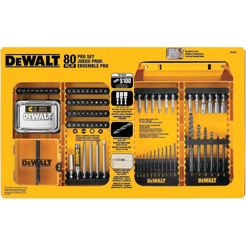 DEWALT DWAMF1280 Combination Drill and Driver Bit Set, Professional, 80-Piece, Steel, Black Oxide