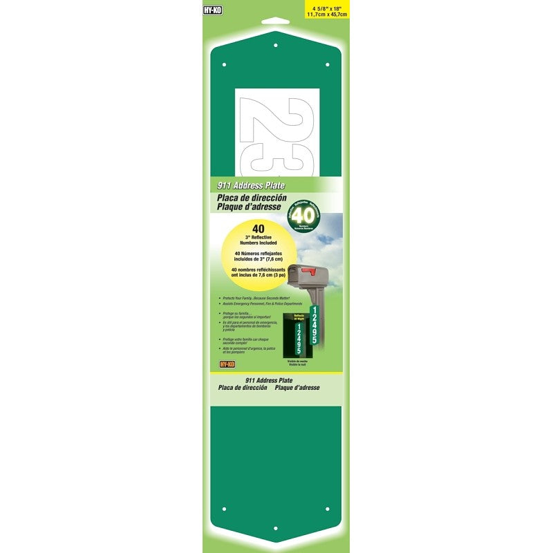 Hy-Ko 911 Address Plate, Blue/White, 6 in L, 18 in W