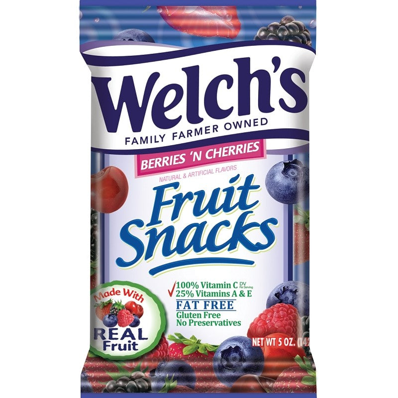 Welch's PIM05092 Fruit Snack, Blackberry, Blueberry, Cherry, Dark Cherry, Raspberry, Strawberry Flavor, 5 oz Bag (Pack of 12)