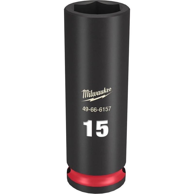 Milwaukee SHOCKWAVE Impact Duty Series 49-66-6157 Deep Impact Socket, 15 mm Socket, 3/8 in Drive, Square Drive, 6-Point