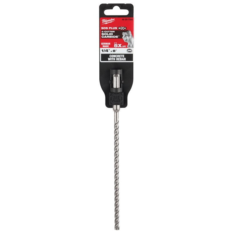 Milwaukee MX4 48-20-7332 4-Cutter Rotary Hammer Drill Bit, 1/4 in Dia, 8 in OAL, 13/32 in Dia Shank