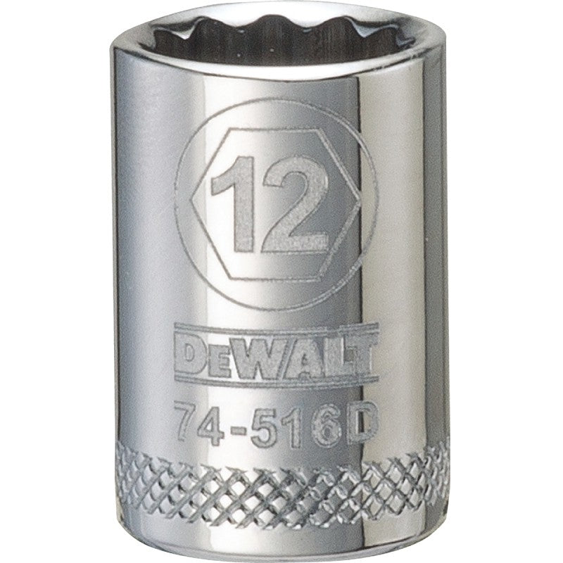 DEWALT DWMT74516OSP Hand Socket, 12 mm Socket, 3/8 in Drive, 12-Point, Vanadium Steel, Polished Chrome